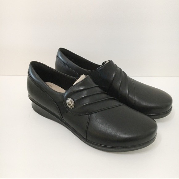 Clarks Womens Hope Roxanne Black Leather Slip On Comfort Loafers Shoes 6 NEW - Picture 4 of 11